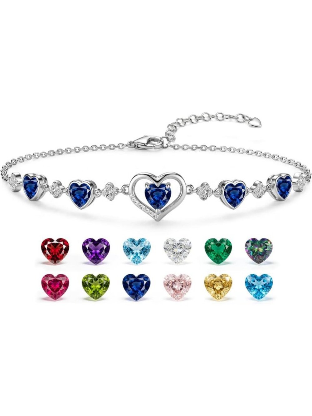 925 Sterling Silver Birthstone Link Charm Bracelet for Women - Personalized Gift